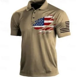 Men's American Flag Veterans Polo Shirts Golf Shirt Short Sleeve Polo Shirts Collared Shirts Casual Streetwear Vacation Wear Party Outfits Buttons 3D Print Black Red Navy Blue