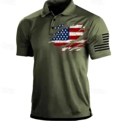 Men's American Flag Veterans Polo Shirts Golf Shirt Short Sleeve Polo Shirts Collared Shirts Casual Streetwear Vacation Wear Party Outfits Buttons 3D Print Black Red Navy Blue