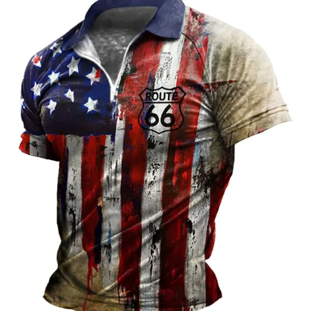 Men's American Flag Veterans Zip Polo Shirts Golf Shirt Short Sleeve Polo Shirts Collared Shirts Casual Streetwear Vacation Wear Party Outfits 3D Print Quarter Zip Polo Black-White Black Red