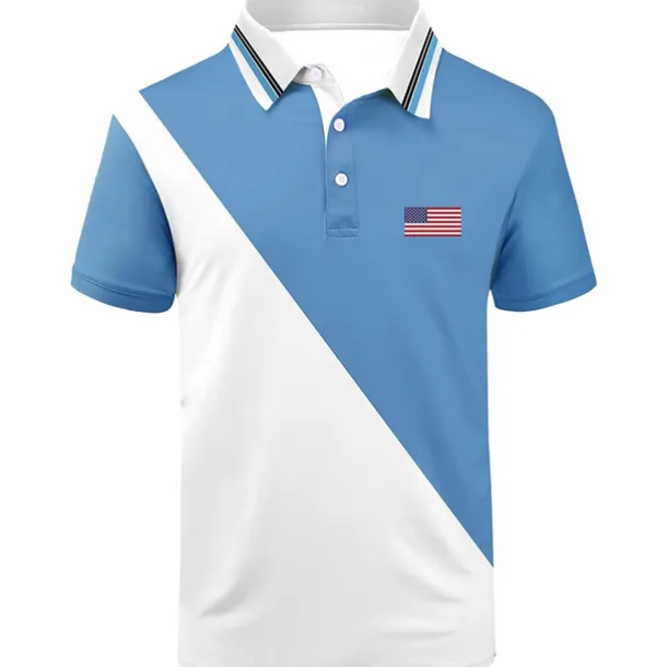 Men's American Flag Veterans Polo Shirts Golf Shirt Short Sleeve Polo Shirts Collared Shirts Casual Streetwear Vacation Wear Party Outfits Buttons 3D Print White Navy Blue Blue
