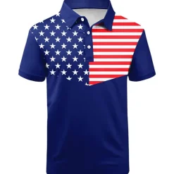 Men's American Flag Veterans Polo Shirts Golf Shirt Short Sleeve Polo Shirts Collared Shirts Casual Streetwear Vacation Wear Party Outfits Buttons 3D Print White Navy Blue Blue