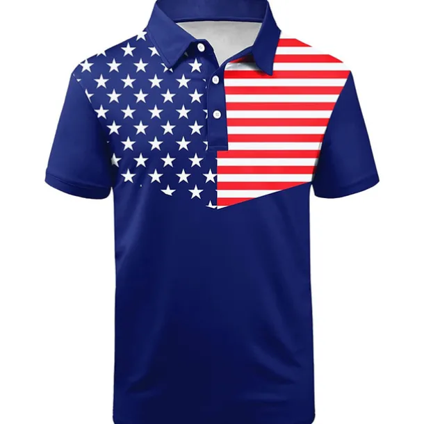 Men's American Flag Veterans Polo Shirts Golf Shirt Short Sleeve Polo Shirts Collared Shirts Casual Streetwear Vacation Wear Party Outfits Buttons 3D Print White Navy Blue Blue