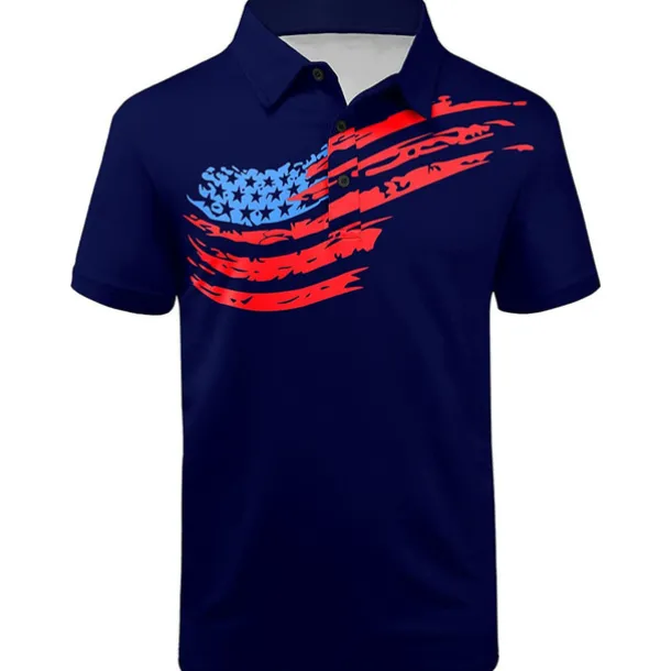 Men's American Flag Veterans Polo Shirts Golf Shirt Short Sleeve Polo Shirts Collared Shirts Casual Streetwear Vacation Wear Party Outfits Buttons 3D Print White Navy Blue Blue