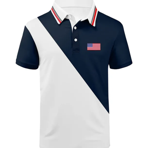 Men's American Flag Veterans Polo Shirts Golf Shirt Short Sleeve Polo Shirts Collared Shirts Casual Streetwear Vacation Wear Party Outfits Buttons 3D Print White Navy Blue Blue