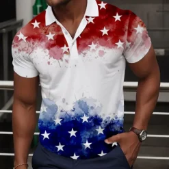 Men's American Flag Veterans Polo Shirts Golf Shirt Short Sleeve Polo Shirts Collared Shirts Streetwear Vacation Wear Party Outfits Buttons 3D Print Spring & Summer White
