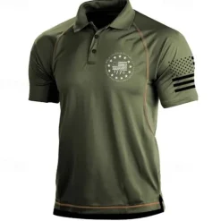 Men's American Flag Veterans Polo Shirts Golf Shirt Short Sleeve Polo Shirts Collared Shirts Casual Streetwear Vacation Wear Party Outfits Buttons 3D Print Black Blue Green
