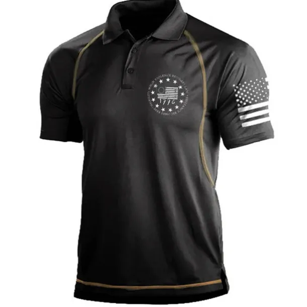 Men's American Flag Veterans Polo Shirts Golf Shirt Short Sleeve Polo Shirts Collared Shirts Casual Streetwear Vacation Wear Party Outfits Buttons 3D Print Black Blue Green