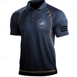 Men's American Flag Veterans Polo Shirts Golf Shirt Short Sleeve Polo Shirts Collared Shirts Casual Streetwear Vacation Wear Party Outfits Buttons 3D Print Black Blue Green