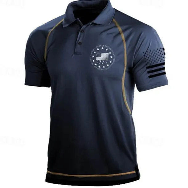 Men's American Flag Veterans Polo Shirts Golf Shirt Short Sleeve Polo Shirts Collared Shirts Casual Streetwear Vacation Wear Party Outfits Buttons 3D Print Black Blue Green