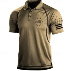 Men's American Flag Veterans Polo Shirts Golf Shirt Short Sleeve Polo Shirts Collared Shirts Casual Streetwear Vacation Wear Party Outfits Buttons 3D Print Black Blue Green