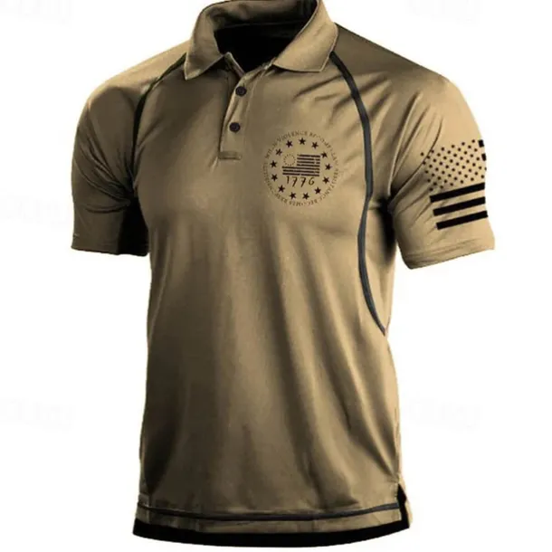 Men's American Flag Veterans Polo Shirts Golf Shirt Short Sleeve Polo Shirts Collared Shirts Casual Streetwear Vacation Wear Party Outfits Buttons 3D Print Black Blue Green