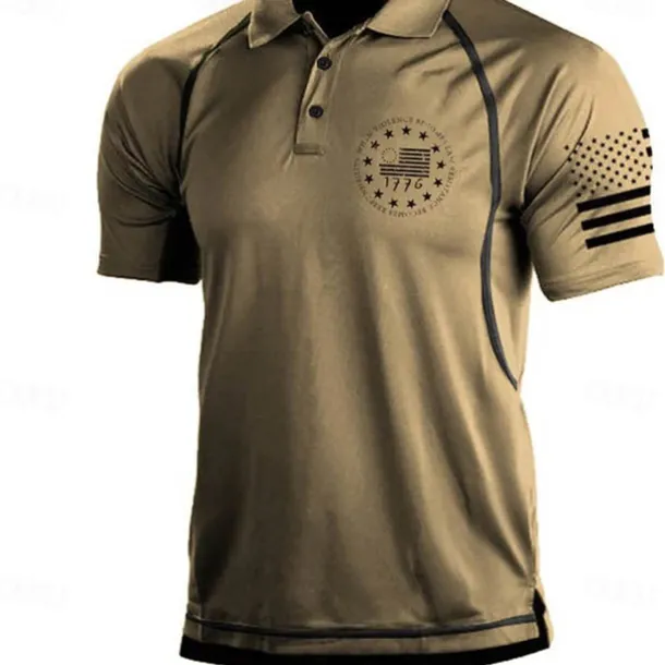 Men's American Flag Veterans Polo Shirts Golf Shirt Short Sleeve Polo Shirts Collared Shirts Casual Streetwear Vacation Wear Party Outfits Buttons 3D Print Black Blue Green