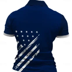 Men's American Flag Veterans Zip Polo Shirts Golf Shirt Short Sleeve Polo Shirts Collared Shirts Streetwear Vacation Wear Party Outfits 3D Print Quarter Zip Polo Spring & Summer White Blue