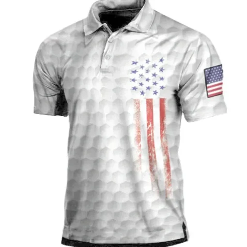 Men's American Flag Veterans Polo Shirts Golf Shirt Short Sleeve Polo Shirts Collared Shirts Casual Streetwear Vacation Wear Party Outfits Buttons 3D Print White