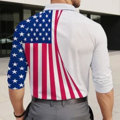 Men's American Flag Veterans Polo Shirts Golf Polos Shirts Long Sleeve Polo Shirts Collar Vacation Party Evening Wear Dailywear Zipper 3D Print Spring Fall & Winter Blue