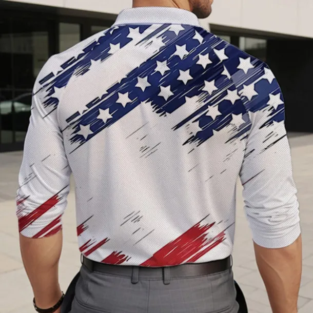 Men's American Flag Veterans Polo Shirts Golf Polos Shirts Long Sleeve Polo Shirts Collar Vacation Party Evening Wear Dailywear Zipper 3D Print Spring Fall & Winter Blue