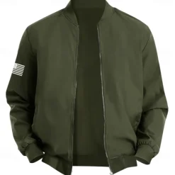 Men's American US Flag Bomber Jacket Coat Practical Casual Sports Outdoor Daily Wear Side Pockets Zip Front Graphic Fall Winter Standing Collar Long Sleeve Black Red Army Green