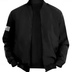 Men's American US Flag Bomber Jacket Coat Practical Casual Sports Outdoor Daily Wear Side Pockets Zip Front Graphic Fall Winter Standing Collar Long Sleeve Black Red Army Green