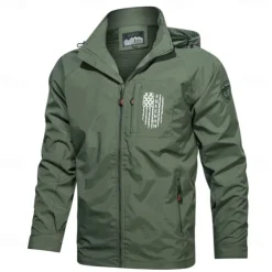 Men's American US Flag Jacket Raincoat Shell Jacket Waterproof Rain Waterproof Lightweight Casual Sports Outdoor Camping & Hiking Embroidered Side Pockets Zip Front Fall Winter Hooded Long Sleeve