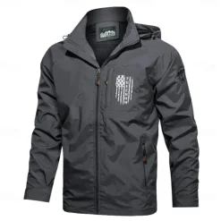 Men's American US Flag Jacket Raincoat Shell Jacket Waterproof Rain Waterproof Lightweight Casual Sports Outdoor Camping & Hiking Embroidered Side Pockets Zip Front Fall Winter Hooded Long Sleeve