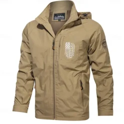 Men's American US Flag Jacket Raincoat Shell Jacket Waterproof Rain Waterproof Lightweight Casual Sports Outdoor Camping & Hiking Embroidered Side Pockets Zip Front Fall Winter Hooded Long Sleeve