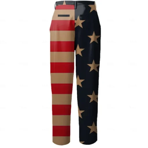 Men's American US Flag Patriotic Dress Pants Mid Waist Vintage Business Casual Outdoor Street Dailywear Zipper Pocket Summer Spring Fall 3D Print Blue Brown