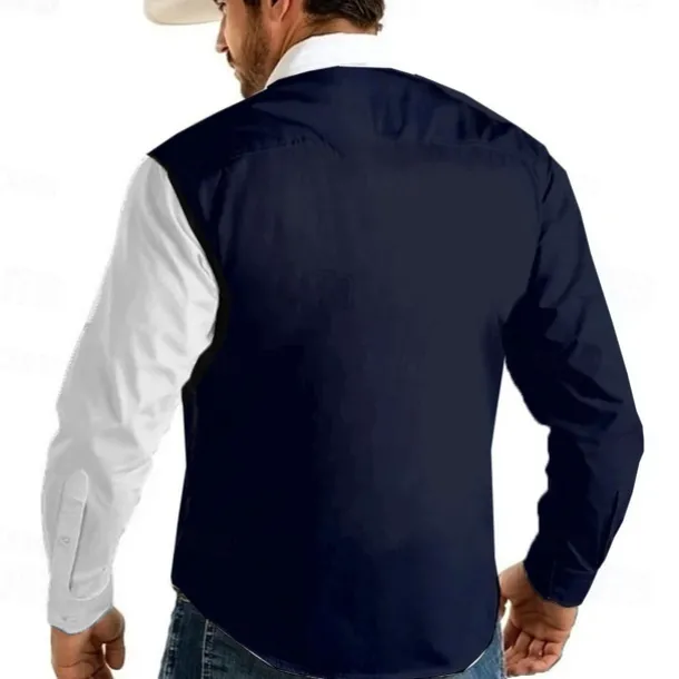 Men's American US Flag Shirt Western Shirt Cowboy Shirt Long Sleeve Vintage Retro Outdoor Casual WorkWear Summer Spring Fall Turndown Front Two Pockets Button Up Shirts White Dark Blue