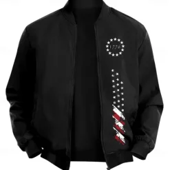 Men's American US Flag Stars Bomber Jacket Coat Casual Sports Outdoor Daily Wear Side Pockets Zip Front Graphic Fall Winter Standing Collar Long Sleeve Black Red Army Green