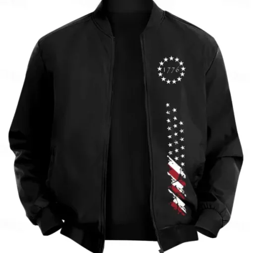 Men's American US Flag Stars Bomber Jacket Coat Casual Sports Outdoor Daily Wear Side Pockets Zip Front Graphic Fall Winter Standing Collar Long Sleeve Black Red Army Green
