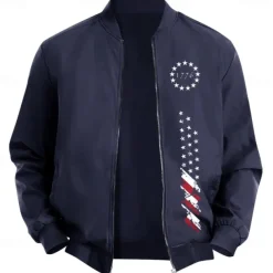 Men's American US Flag Stars Bomber Jacket Coat Casual Sports Outdoor Daily Wear Side Pockets Zip Front Graphic Fall Winter Standing Collar Long Sleeve Black Red Army Green