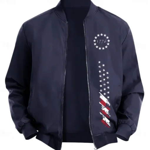 Men's American US Flag Stars Bomber Jacket Coat Casual Sports Outdoor Daily Wear Side Pockets Zip Front Graphic Fall Winter Standing Collar Long Sleeve Black Red Army Green