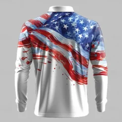 Men's American US Flag Veterans Waffle Polo Shirts Golf Polos Shirts Long Sleeve Polo Shirts Collar Funny Vacation Party Evening Wear Dailywear Buttons 3D Print Spring Fall Winter White