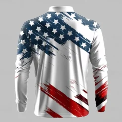 Men's American US Flag Veterans Waffle Polo Shirts Golf Polos Shirts Long Sleeve Polo Shirts Collar Casual Vacation Party Evening Wear Dailywear Buttons 3D Print Spring Fall Winter White