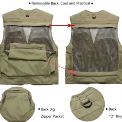 Men's American US Flag Waistcoat Gilet Fishing Vest Tactical Practical Removable Casual Sports Outdoor Fishing Photography Mesh Side Pockets Quick Dry Collarless Sleeveless Army Green Dark Blue
