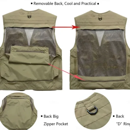 Men's American US Flag Waistcoat Gilet Fishing Vest Tactical Practical Removable Casual Sports Outdoor Fishing Photography Mesh Side Pockets Quick Dry Collarless Sleeveless Army Green Dark Blue