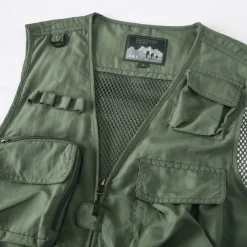 Men's American US Flag Waistcoat Gilet Fishing Vest Tactical Practical Removable Casual Sports Outdoor Fishing Photography Mesh Side Pockets Quick Dry Collarless Sleeveless Army Green Dark Blue