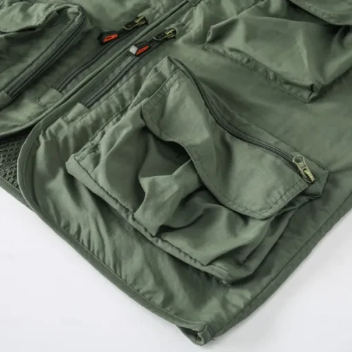 Men's American US Flag Waistcoat Gilet Fishing Vest Tactical Practical Removable Casual Sports Outdoor Fishing Photography Mesh Side Pockets Quick Dry Collarless Sleeveless Army Green Dark Blue
