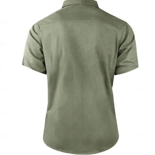 Men's American US Flag Work Shirt Western Shirt Cargo Shirt Short Sleeve Casual Tactical Sports Outdoor WorkWear Summer Spring Turndown Front Two Pockets Cotton Button Up Shirts Army Green Khaki Dark