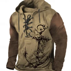 Men's Anchor Hoodie Hoodies Sweatshirt Fashion Cool Long Sleeve Hooded Brown Drawstring Fall Winter Designer