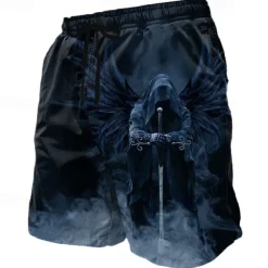 Men's Angel Death Halloween Costumes Swim Trunks Swim Shorts Board Shorts Mid Waist Dark Gothic Style Holiday Streetwear Side Pockets Mesh Lining Elastic Drawstring Waist Designer Clothing Apparel