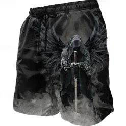 Men's Angel Death Halloween Costumes Swim Trunks Swim Shorts Board Shorts Mid Waist Dark Gothic Style Holiday Streetwear Side Pockets Mesh Lining Elastic Drawstring Waist Designer Clothing Apparel