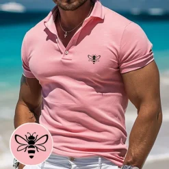 Men's Animal Bee Polo Short Sleeve Polo Shirts Collared Shirts Business Casual Outdoor Athleisure Daily Wear 3D Print Summer White Pink Blue