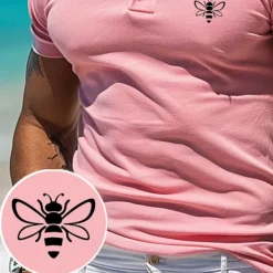Men's Animal Bee Polo Short Sleeve Polo Shirts Collared Shirts Business Casual Outdoor Athleisure Daily Wear 3D Print Summer White Pink Blue