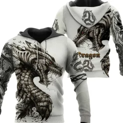 Men's Animal Dragon Graphic Prints Hoodie Hoodies Sweatshirt Streetwear Designer Long Sleeve Hooded Daily Sports White Print Spring & Fall Designer