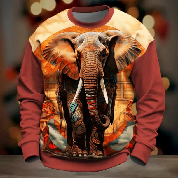 Men's Animal Elephant Sweatshirt Long Sleeve Sweatshirt Pullover Daily Casual 3D Print Vacation Holiday Going out Print Spring & Fall