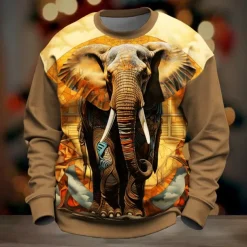 Men's Animal Elephant Sweatshirt Long Sleeve Sweatshirt Pullover Daily Casual 3D Print Vacation Holiday Going out Print Spring & Fall