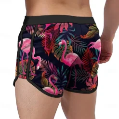 Men's Animal Flamingo Tropical Swim Shorts Board Shorts Swimming Trunks Mid Waist Fashion Designer Surfing Holiday Beach Pocket Drawstring Elastic Waist Designer Clothing Apparel