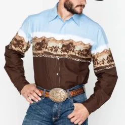 Men's Animal Horse Graphic Prints Shirt Western Shirt Cowboy Shirt Long Sleeve Fashion Designer Casual Outdoor Daily Fall & Winter Turndown Print Button-Down White Black / Green Light Green Black