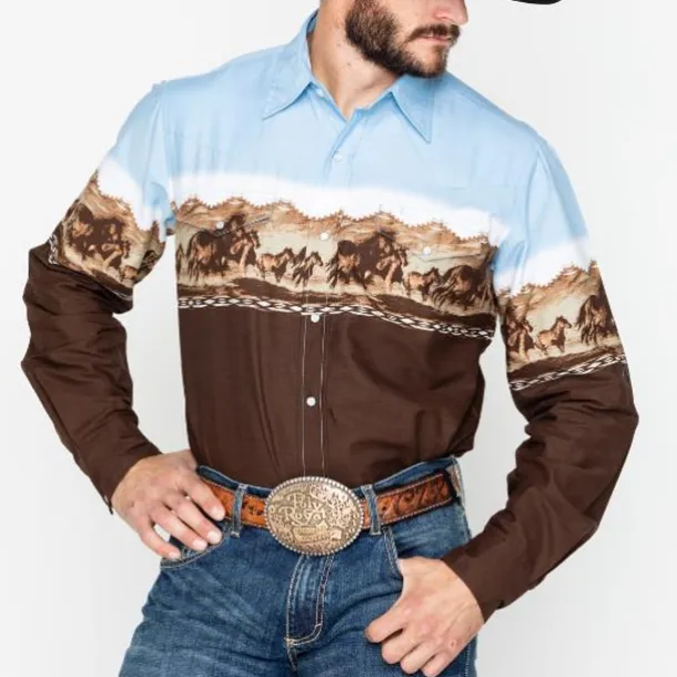 Men's Animal Horse Graphic Prints Shirt Western Shirt Cowboy Shirt Long Sleeve Fashion Designer Casual Outdoor Daily Fall & Winter Turndown Print Button-Down White Black / Green Light Green Black