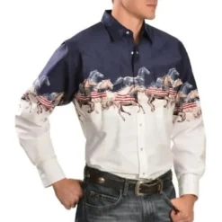 Men's Animal Horse Graphic Prints Shirt Western Shirt Cowboy Shirt Long Sleeve Fashion Designer Casual Outdoor Daily Fall & Winter Turndown Print Button-Down White Black / Green Light Green Black